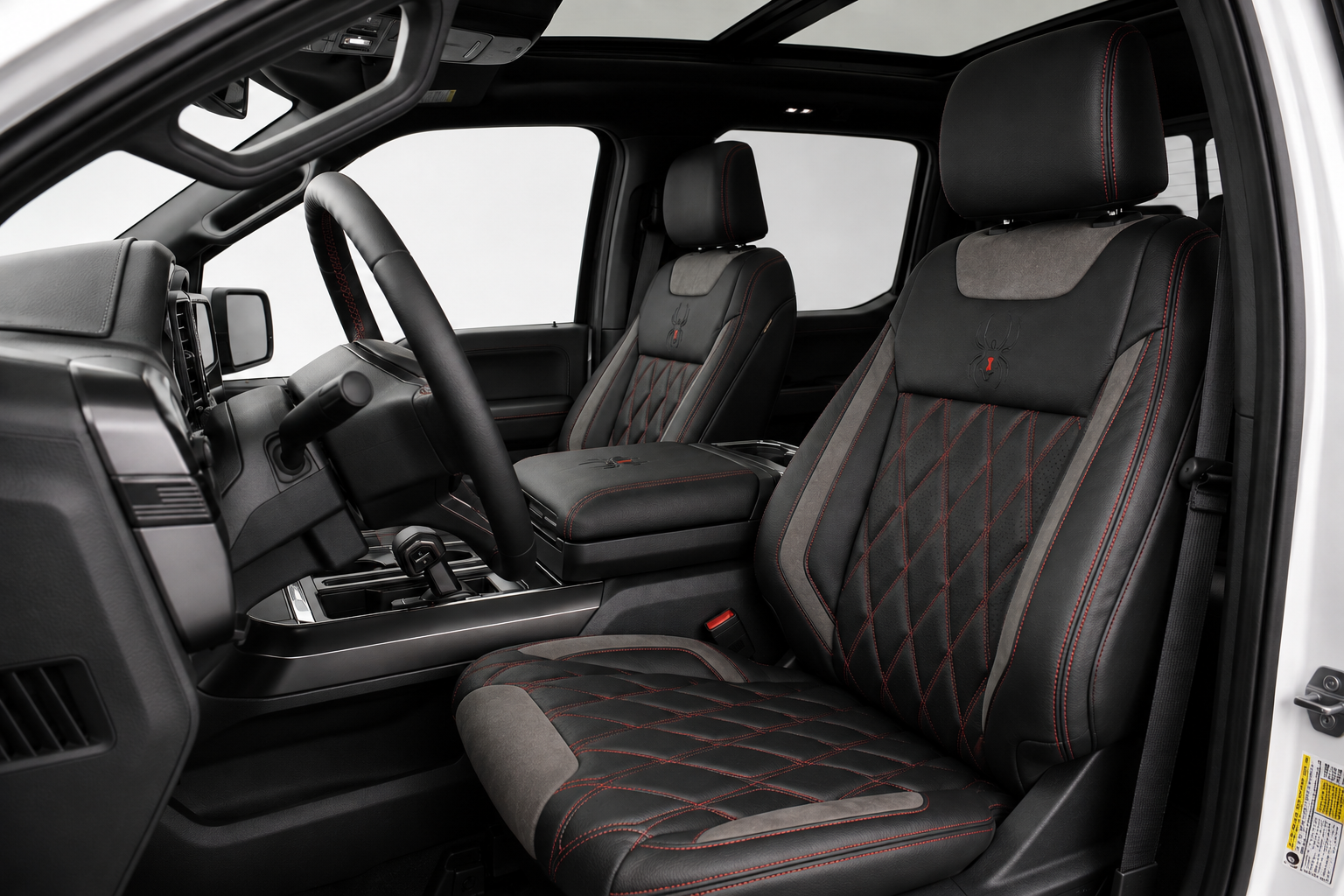 2026 Ford F-150 Black Widow diamond quilted leather seats with suede inserts